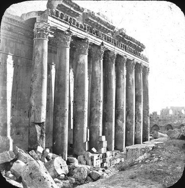 <em>"Temple of Jupiter, Baalbek, Syria [Lebanon]"</em>. Lantern slide 3.25x4in, 3.25 x 4 in. Brooklyn Museum, Goodyear. (Photo: J. Levy cie, S03i3103l01.jpg