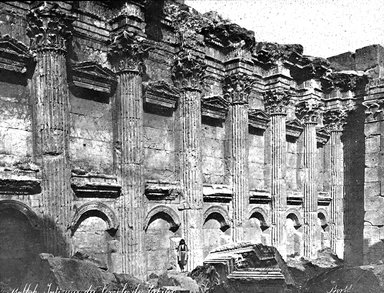 <em>"Temple of Jupiter, Baalbek, Syria [Lebanon]"</em>. Lantern slide 3.25x4in, 3.25 x 4 in. Brooklyn Museum, Goodyear. (Photo: J.B. Colt, S03i3104l01.jpg