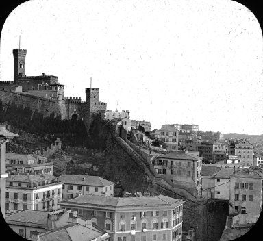 <em>"Castle, Genoa, Italy"</em>. Lantern slide 3.25x4in, 3.25 x 4 in. Brooklyn Museum, Goodyear. (Photo: T.H. McAllister, S03i3400l01.jpg