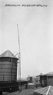 <em>"Brooklyn Museum: exterior. View of  a temporary short wave antenna from the roof of the museum, 1936."</em>, 1936. Bw negative 5x7in. Brooklyn Museum, Museum building. (Photo: Brooklyn Museum, S06_BEEi024.jpg