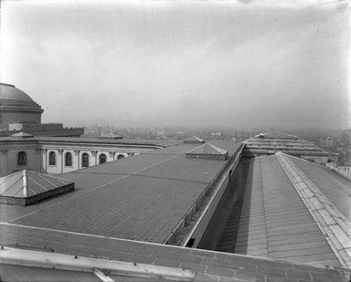 <em>"Brooklyn Museum: exterior. View of  the East Wing roof from the roof of the museum, ca. 1939."</em>, 1939. Glass negative 8x10in, 8 x 10 in. Brooklyn Museum, Museum building. (Photo: Brooklyn Museum, S06_BEEi027.jpg