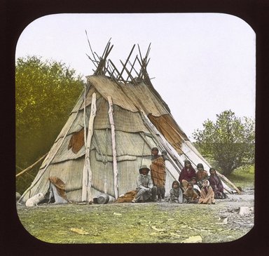 <em>"Native Americans: North America. Northwest Coast. View 01: Oregon, Umatilla Indians."</em>. Lantern slide 3.25x4in, 3.25 x 4 in. Brooklyn Museum, tipi. (S10_07_North_America_Northwest_Coast01_SL1.jpg