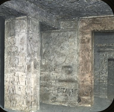 <em>"Views, Objects: Egypt. Abu Simbel. View 09: Egypt - Great Temple, Interior, Abu Simbel."</em>. Lantern slide 3.25x4in, 3.25 x 4 in. Brooklyn Museum, lantern slides. (S10_08_Egypt_AbuSimbel09.jpg