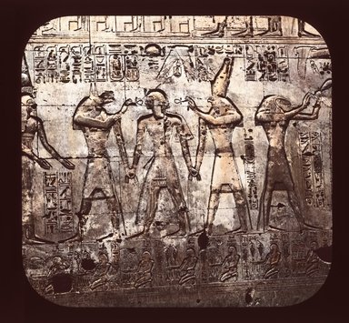 <em>"Views, Objects: Egypt. Abydos. View 01: Egypt - Memnonium of Seti Wall Inscriptions, Abydos."</em>. Lantern slide 3.25x4in, 3.25 x 4 in. Brooklyn Museum, lantern slides. (Photo: T. H. McAllister, New York, S10_08_Egypt_Abydos01_SL1.jpg