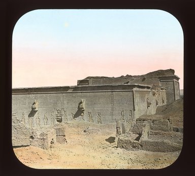 <em>"Views, Objects: Egypt. Denderah. View 01: Egypt - Rear view of Temple, Denderah."</em>. Lantern slide 3.25x4in, 3.25 x 4 in. Brooklyn Museum, lantern slides. (Photo: T. H. McAllister, New York, S10_08_Egypt_Denderah01_SL1.jpg