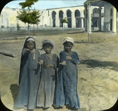 <em>"Views, Objects: Egypt. General Views; People. View 022: Egypt - Egyptian Girls, Old Cairo."</em>. Lantern slide 3.25x4in, 3.25 x 4 in. Brooklyn Museum, lantern slides. (S10_08_Egypt_GeneralViews_People022.jpg