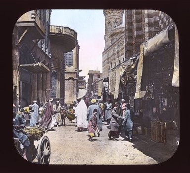 <em>"Views, Objects: Egypt. General Views; People. View 042: Egypt - Street in Native Quarter, Cairo."</em>. Lantern slide 3.25x4in, 3.25 x 4 in. Brooklyn Museum, lantern slides. (Photo: T. H. McAllister, New York, S10_08_Egypt_GeneralViews_People042_SL1.jpg