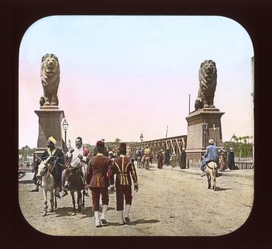 <em>"Views, Objects: Egypt. General Views; People. View 075: Egypt - Natives on Donkeys, Kasr-en-Nil."</em>. Lantern slide 3.25x4in, 3.25 x 4 in. Brooklyn Museum, lantern slides. (Photo: T. H. McAllister, New York, S10_08_Egypt_GeneralViews_People075_SL1.jpg