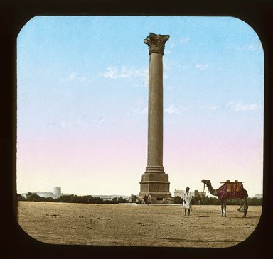 <em>"Views, Objects: Egypt. General Views; People. View 076: Pompey's Pillar, Alexandria."</em>. Lantern slide 3.25x4in, 3.25 x 4 in. Brooklyn Museum, lantern slides. (Photo: T. H. McAllister, New York, S10_08_Egypt_GeneralViews_People076_SL1.jpg