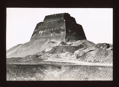 <em>"Views, Objects: Egypt. Meidum. View 02: Egyptian - Old Kingdom. Step Pyramid of Meidum, 4th Dyn."</em>. Lantern slide 3.25x4in, 3.25 x 4 in. Brooklyn Museum, lantern slides. (S10_08_Egypt_Meidum02_SL1.jpg