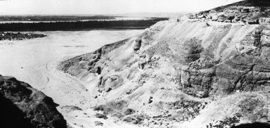 <em>"Views, Objects: Egypt. Middle Kingdom. View 01: General view of Tombs at El Bersha, Middle Kingdom."</em>. Lantern slide 3.25x4in, 3.25 x 4 in. Brooklyn Museum, lantern slides. (S10_08_Egypt_MiddleKingdom01.jpg