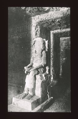 <em>"Views, Objects: Egypt. Middle Kingdom. View 05: Tomb of Antefoker with statue of Senet.  Middle Kingdom."</em>. Lantern slide 3.25x4in, 3.25 x 4 in. Brooklyn Museum, lantern slides. (S10_08_Egypt_MiddleKingdom05_SL1.jpg