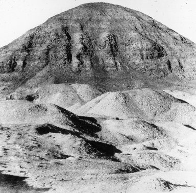 <em>"Views, Objects: Egypt. Middle Kingdom. View 13: Pyramid of Amenhemet 111, at Hawara, Middle Kingdom."</em>. Lantern slide 3.25x4in, 3.25 x 4 in. Brooklyn Museum, lantern slides. (S10_08_Egypt_MiddleKingdom13.jpg