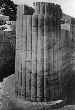 <em>"Views, Objects: Egypt. Sakkara. View 05: Egyptian - Old Kingdom. Step Pyramid, Sakkara, 3rd Dyn. Limestone column."</em>. Lantern slide 3.25x4in, 3.25 x 4 in. Brooklyn Museum, lantern slides. (S10_08_Egypt_Sakkara05.jpg