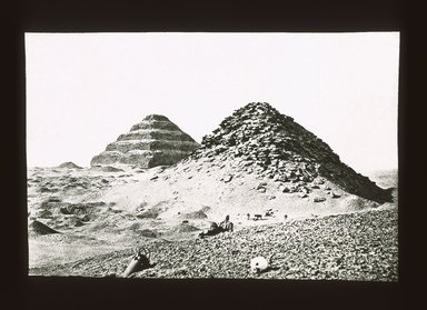<em>"Views, Objects: Egypt. Sakkara. View 16: Egyptian - Old Kingdom.  Step Pyramid, Sakkara, 3rd Dyn."</em>. Lantern slide 3.25x4in, 3.25 x 4 in. Brooklyn Museum, lantern slides. (S10_08_Egypt_Sakkara16_SL1.jpg