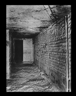 <em>"Views, Objects: Egypt. Sakkara. View 19: Step Pyramid, Sakkara, 3rd Dyn. Blue faience chambers."</em>. Lantern slide 3.25x4in, 3.25 x 4 in. Brooklyn Museum, lantern slides. (S10_08_Egypt_Sakkara18_SL1.jpg