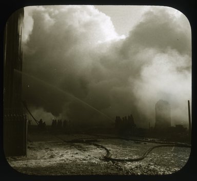 <em>"Views: Brooklyn, Long Island, Staten Island. Brooklyn scenes; buildings. View 005: Fire on Boerum Place."</em>. Lantern slide 3.25x4in, 3.25 x 4 in. Brooklyn Museum, CHART_2011. (Photo: J.W. Kent, S10_11_Brooklyn_LI_SI_Brooklyn_Scenes_Buildings005.jpg