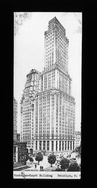 <em>"Views: Brooklyn, Long Island, Staten Island. Brooklyn skyscrapers. View 002: Montague-Court Building."</em>. Lantern slide 3.25x4in, 3.25 x 4 in. Brooklyn Museum, CHART_2011. (S10_11_Brooklyn_LI_SI_Brooklyn_Skyscrapers002.jpg