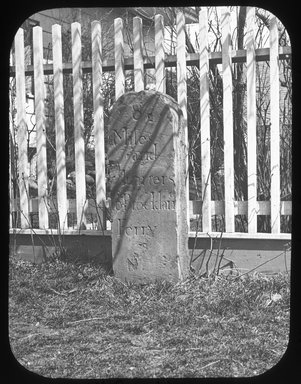 <em>"Views: Brooklyn. Various. View 006: Mile-stone. Neck Road & Ryders Lane. '8 miles and 3 quarters to Brockland Ferry.'"</em>. Lantern slide 3.25x4in, 3.25 x 4 in. Brooklyn Museum, CHART_2011. (Photo: W.H. Coughlin, S10_12_Brooklyn_Various006.jpg