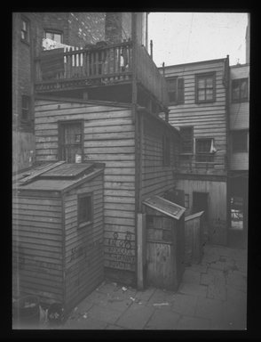 <em>"Views: Brooklyn. Various. View 033: Rear tenement and privy, Hicks Street (near the Bethel)."</em>. Lantern slide 3.25x4in, 3.25 x 4 in. Brooklyn Museum, CHART_2011. (S10_12_Brooklyn_Various033.jpg