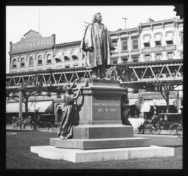 <em>"Views: Brooklyn. Various. View 039: Henry Ward Beecher statue. Date probably 1891."</em>, 1891. Lantern slide 3.25x4in, 3.25 x 4 in. Brooklyn Museum, CHART_2011. (S10_12_Brooklyn_Various039.jpg