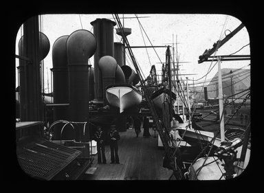 <em>"Views: U.S. Columbian Celebration: Oct. 1892. View 002: Brooklyn Navy Yard. Main deck of 'Baltimore' now at Manila, under Dewey."</em>. Lantern slide 3.25x4in, 3.25 x 4 in. Brooklyn Museum, CHART_2011. (Photo: M. R. Jones, S10_20_US_Columbian_Celebration_Oct_1892.002.jpg