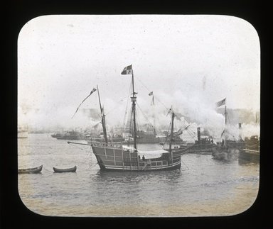 <em>"Views: U.S. Columbian Celebration: Oct. 1892. View 008: Naval Parade and Review. Pinta. Apr. 26, 1893."</em>, 1893. Lantern slide 3.25x4in, 3.25 x 4 in. Brooklyn Museum, CHART_2011. (Photo: Starks W. Lewis, S10_20_US_Columbian_Celebration_Oct_1892.008.jpg