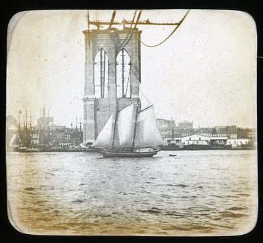 <em>"Views: U.S., Brooklyn. Brooklyn Bridge. View 019: Brooklyn Bridge New York."</em>. Lantern slide 3.25x4in, 3.25 x 4 in. Brooklyn Museum, CHART_2011. (S10_21_US_Brooklyn_Brooklyn_Bridge019.jpg
