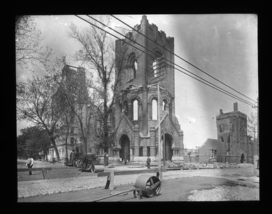 <em>"Views: U.S., Brooklyn. Brooklyn churches; synagogues. View 007: Ruins of Tabernacle."</em>. Lantern slide 3.25x4in, 3.25 x 4 in. Brooklyn Museum, CHART_2011. (Photo: Pendleton. J.H. Norris, S10_21_US_Brooklyn_Brooklyn_Churches_Synagogues007.jpg