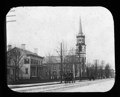 <em>"Views: U.S., Brooklyn. Brooklyn churches; synagogues. View 010: Dutch Reformed Church (exterior) 1796."</em>, 1899. Lantern slide 3.25x4in, 3.25 x 4 in. Brooklyn Museum, CHART_2011. (Photo: W.H. Coughlin, S10_21_US_Brooklyn_Brooklyn_Churches_Synagogues010.jpg