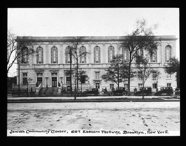 <em>"Views: U.S., Brooklyn. Brooklyn churches; synagogues. View 012: Jewish Community Center, 667 Eastern Parkway."</em>. Lantern slide 3.25x4in, 3.25 x 4 in. Brooklyn Museum, CHART_2011. (S10_21_US_Brooklyn_Brooklyn_Churches_Synagogues012.jpg