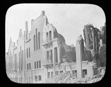 <em>"Views: U.S., Brooklyn. Brooklyn churches; synagogues. View 013: Ruins of Dr. T. DeW. Talmage's Church, Greene and Clinton Aves."</em>. Lantern slide 3.25x4in, 3.25 x 4 in. Brooklyn Museum, CHART_2011. (Photo: Neg. by H.L. Underhill, S10_21_US_Brooklyn_Brooklyn_Churches_Synagogues013.jpg