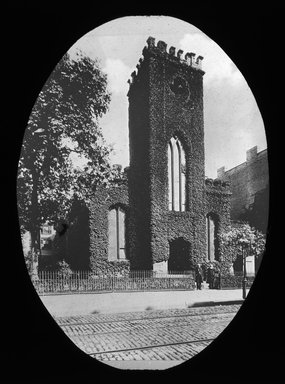 <em>"Views: U.S., Brooklyn. Brooklyn churches; synagogues. View 014: St. Mark's Church, Williamsburg. 1898."</em>, 1899. Lantern slide 3.25x4in, 3.25 x 4 in. Brooklyn Museum, CHART_2011. (Photo: E.J. Cockey, S10_21_US_Brooklyn_Brooklyn_Churches_Synagogues014.jpg