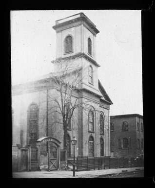 <em>"Views: U.S., Brooklyn. Brooklyn churches; synagogues. View 015: St. Ann's Church."</em>, 1899. Lantern slide 3.25x4in, 3.25 x 4 in. Brooklyn Museum, CHART_2011. (Photo: E.J. Cockey, S10_21_US_Brooklyn_Brooklyn_Churches_Synagogues015.jpg