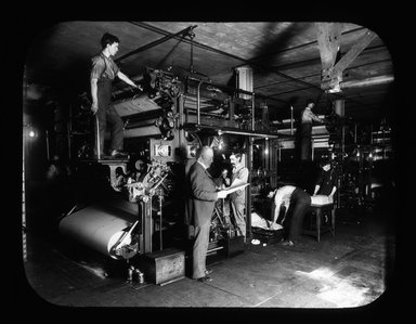 <em>"Views: U.S., Brooklyn. Brooklyn Daily Eagle. View 008: Press Room of the Eagle. Courtesy of the 'Eagle'."</em>. Lantern slide 3.25x4in, 3.25 x 4 in. Brooklyn Museum, CHART_2011. (Photo: Negative loaned by Eagle, S10_21_US_Brooklyn_Brooklyn_Daily_Eagle008.jpg