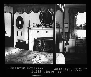 <em>"Views: U.S., Brooklyn. Brooklyn, Lefferts Homes. View 016: Lefferts Homestead. Bedroom. Built about 1800."</em>. Lantern slide 3.25x4in, 3.25 x 4 in. Brooklyn Museum, CHART_2011. (Photo: Edward Van Altena, S10_21_US_Brooklyn_Brooklyn_Lefferts_Homes016.jpg
