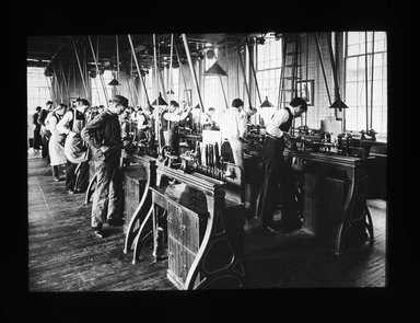 <em>"Views: U.S., Brooklyn. Brooklyn, Pratt Institute. View 008: Wood-turning room, Pratt Inst."</em>, 1899. Lantern slide 3.25x4in, 3.25 x 4 in. Brooklyn Museum, CHART_2011. (S10_21_US_Brooklyn_Brooklyn_Pratt_Institute008.jpg