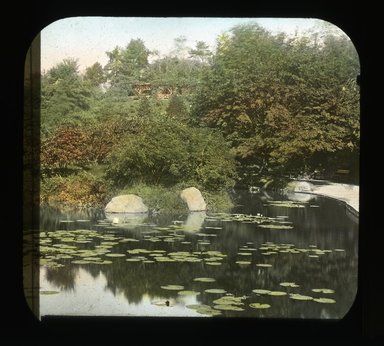 <em>"Views: U.S., Brooklyn. Brooklyn, Prospect Park. View 011: Pond (colored) [in the Vale of Cashmere]."</em>. Lantern slide 3.25x4in, 3.25 x 4 in. Brooklyn Museum, CHART_2011. (S10_21_US_Brooklyn_Brooklyn_Prospect_Park011.jpg