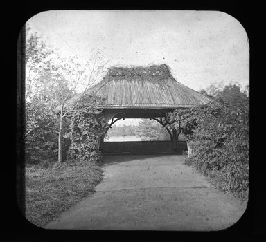 <em>"Views: U.S., Brooklyn. Brooklyn, Prospect Park. View 046: Arbor on the lake shore."</em>. Lantern slide 3.25x4in, 3.25 x 4 in. Brooklyn Museum, CHART_2011. (Photo: Gould W. Hart, S10_21_US_Brooklyn_Brooklyn_Prospect_Park046.jpg