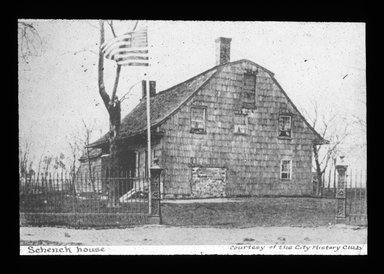 <em>"Views: U.S., Brooklyn. Brooklyn residences. View 012: Schenck house from a photograph (Ext)."</em>, 1910. Lantern slide 3.25x4in, 3.25 x 4 in. Brooklyn Museum, CHART_2011. (S10_21_US_Brooklyn_Brooklyn_Residences012.jpg