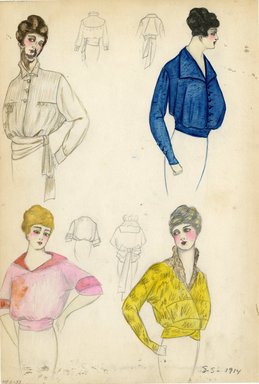 <em>"Day Bodices, 1914. Four designs for dress bodices.  (Bendel Collection, HB 005-33)"</em>, 1914. Fashion sketch, 12.25 x 8.5 in (31.1 x 21.6 cm). Brooklyn Museum, Fashion sketches. (Photo: Brooklyn Museum, SC01.1_Bendel_Collection_HB_005-33_1914_SL5.jpg