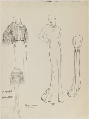 <em>"Henri Bendel Fashion and Costume Sketch Collection. Schiaparelli, 1932, sketch HB 069-007."</em>, 1932. Born digital. Brooklyn Museum. (SC01.1_Bendel_Collection_HB_069-007_1932_Schiaparelli_PS3.jpg