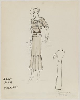 <em>"Henri Bendel Fashion and Costume Sketch Collection. Schiaparelli, summer 1932,  sketch HB 069-022."</em>, 1932. Born digital. Brooklyn Museum. (SC01.1_Bendel_Collection_HB_069-022_1932_Schiaparelli_PS3.jpg