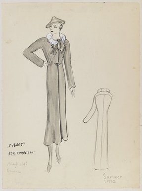 <em>"Henri Bendel Fashion and Costume Sketch Collection. Schiaparelli, summer 1932,  sketch HB 069-063."</em>, 1932. Born digital. Brooklyn Museum. (SC01.1_Bendel_Collection_HB_069-063_1932_Schiaparelli_PS3.jpg