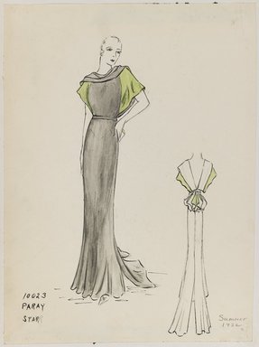 <em>"Henri Bendel Fashion and Costume Sketch Collection. Schiaparelli, summer 1932, sketch HB 069-064."</em>, 1932. Born digital. Brooklyn Museum. (SC01.1_Bendel_Collection_HB_069-064_1932_Schiaparelli_PS3.jpg