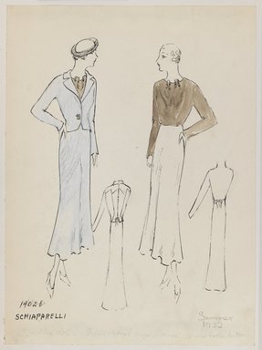 <em>"Henri Bendel Fashion and Costume Sketch Collection. Schiaparelli, summer 1932, sketch HB 072-032."</em>, 1932. Born digital. Brooklyn Museum. (SC01.1_Bendel_Collection_HB_072-032_1932_Schiaparelli_PS3.jpg