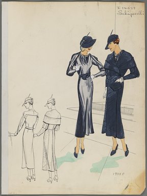 <em>"Henri Bendel Fashion and Costume Sketch Collection. Schiaparelli, fall 1934, sketch HB 077-001."</em>, 1934. Born digital. Brooklyn Museum. (SC01.1_Bendel_Collection_HB_077-001_1934_Schiaparelli_PS3.jpg