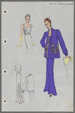 <em>"Henri Bendel Fashion and Costume Sketch Collection. Schiaparelli, sketch HB 093-050."</em>. Born digital. Brooklyn Museum. (SC01.1_Bendel_Collection_HB_093-050_1938_Schiaparelli_PS3.jpg