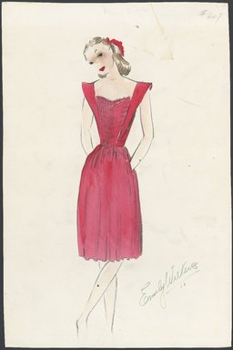 <em>"Fashion and Costume Sketch Collection. Emily Wilkens sketch 041-01, Spring 1946."</em>, 1946. Printed material. Brooklyn Museum. (SC01.1_box041_Wilkens_sketch01_SL1.jpg
