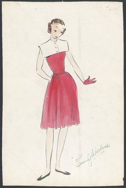 <em>"Fashion and Costume Sketch Collection. Emily Wilkens sketch 041-02, Spring 1946."</em>, 1946. Printed material. Brooklyn Museum. (SC01.1_box041_Wilkens_sketch02_SL1.jpg